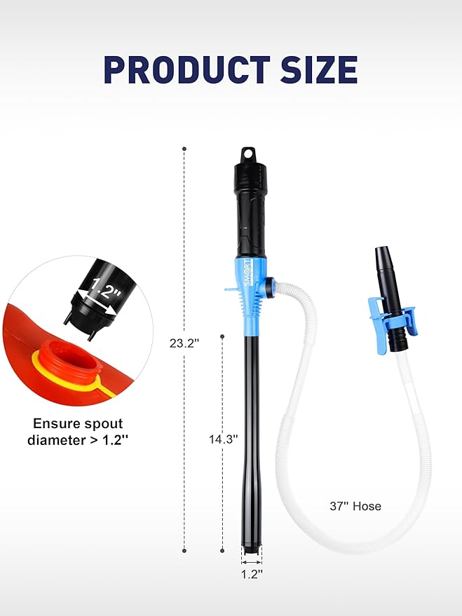SMART JERRY - Battery Operated Fuel Pump | Electric Oil Transfer Pump for Gasoline, Diesel, Water, Transmission | 3 GPM Hand Pump with Locking Clip, Water Siphon Pump
