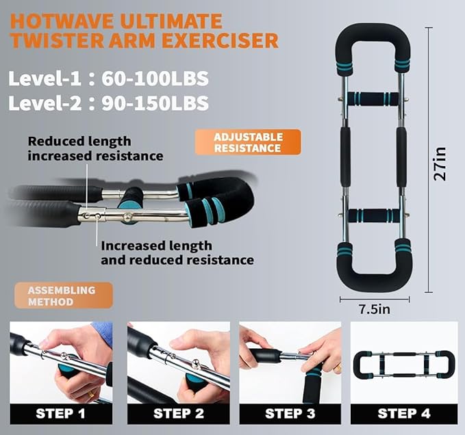 HOTWAVE Twister Arm Trainer, Chest Workout Equipment Exerciser for Men, Adjustable Arm and Chest Twister Trainer for Women - Portable Home Strength Training Fitness Equipment for Upper Body Muscle