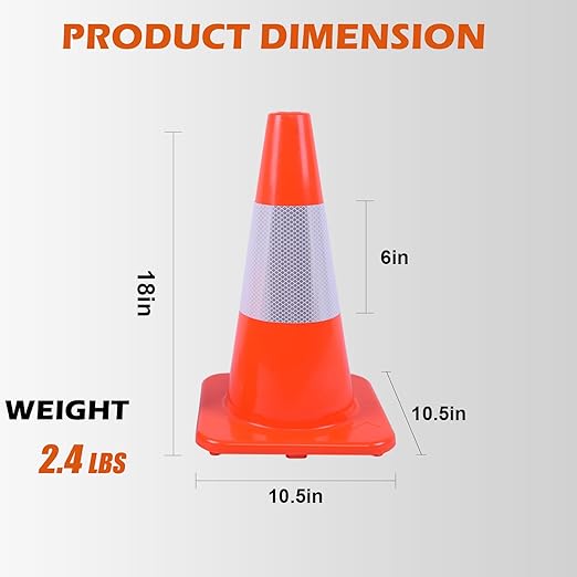 4 Pack 18" Traffic Cones with Reflective Collars – Durable PVC Safety Cones for Parking, Construction, Sports & Training – High Visibility, Weather-Resistant