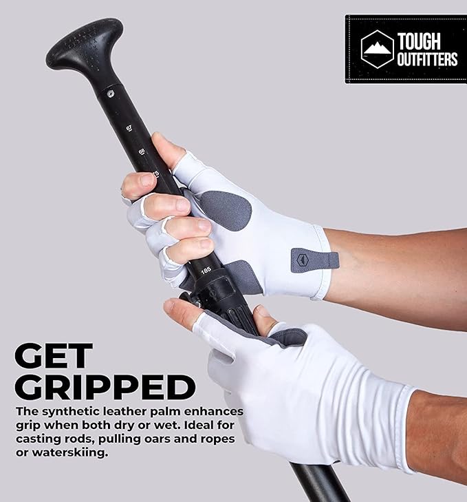 Tough Outdoors UV Fishing Gloves - Fingerless, Kayaking & Sailing - UPF 50+ Sun Protection