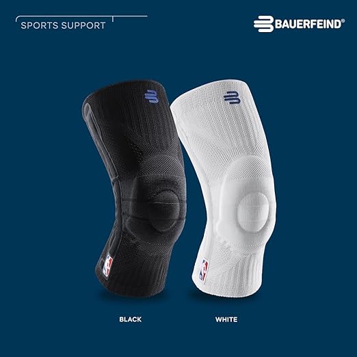Bauerfeind Sports Knee Support NBA - Officially Licensed Basketball Knee Brace - Relief and Stabilization - Targeted Compression - Lightweight & Durable - White, Medium