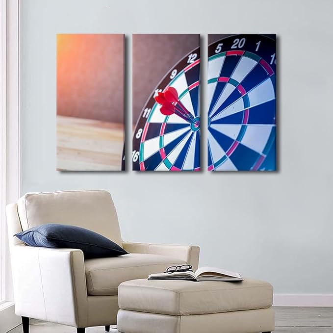 Canvas Wall Art Wall Decor Dart Board 3 Piece Success Wall Art Dart Target Contemporary Home Decor for Office Canvas Art Dart Hits the Bullseye Poster Printings Framed Ready to Hang(24"Wx36"H)