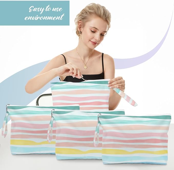 Fokongna 4PCS Waves Rainbow Wet Bag Wet Dry Bag Beach Bags for Swimsuit Toiletry Bags Travel Essentials For Women, Beach Travel Gym for Swimsuit Dirty Diaper Gifts