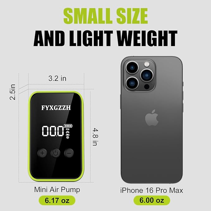 Mini Electric Bike Pump - Fast Inflate Bike Tire Pump with Gauge, 150PSI Air Pump with Presta and Schrader Valve for Road Bike, Mountain Bike, E-Bike, Motorcycle