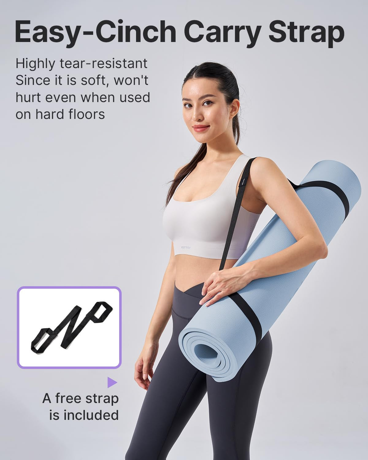 YOTTOY Yoga Mat，Extra Thick Yoga Mat (1/2inch),Professional TPE Exercise Mat,Non-Slip Workout Mat for Yoga, Pilates, Fitness, Barefoot Workouts, Home Gym Studio with Strap