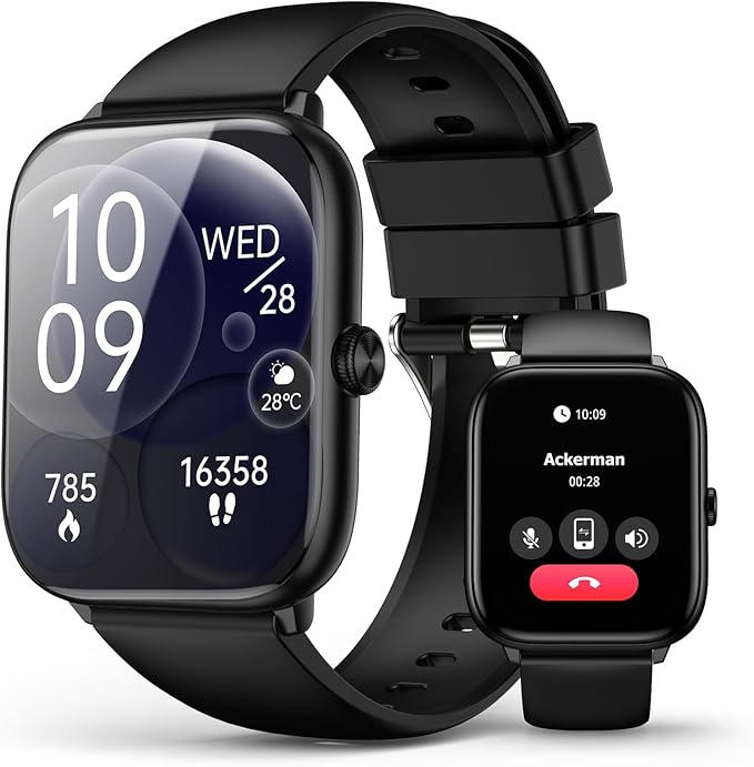 Smart Watch for Men with Bluetooth Call, 2.06" AMOLED Fitness Tracker with 118 Sports Modes, Blood Pressure/Heart Rate/Sleep/Blood Oxygen Monitor, IP68 Waterproof, Compatible with Android and iPhone