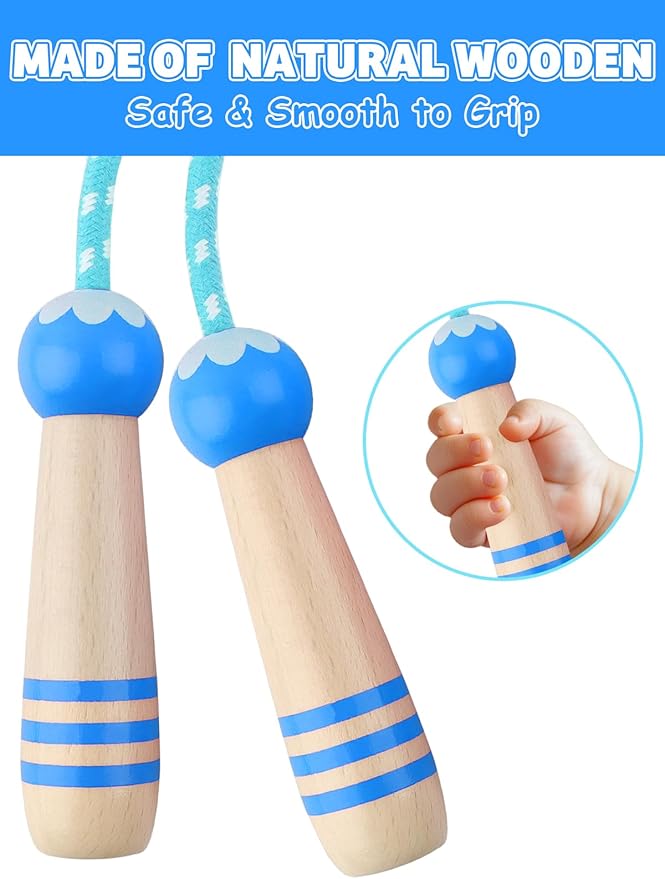 Jump Rope for Kids, Lorvain Adjustable Skipping Rope, Kids Jump Ropes with Wooden Handle for Girls Boys, Weighted Jumping Ropes for Fitness Workout Exercise Outdoor Fun Activity