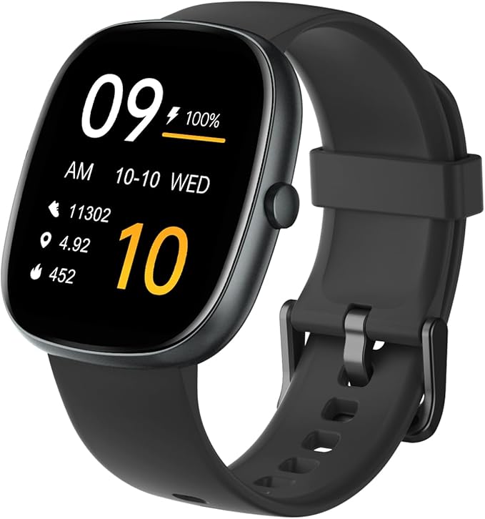 HUAKUA Smart Watches for Women Men (Answer/Make Calls), 1,85" HD Smart Watch for iPhone/Android Phones, Fitness Tracker with 100+ Sport Heart Rate/Sleep Monitor Pedometer IP68 Waterproof (Black)