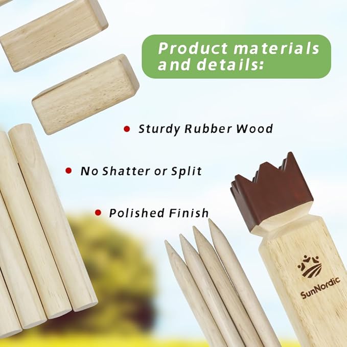 Kubb Yard Game Set, Garden Rubber Wood Outdoor Tossing Game with Canvas Carry Bag, Giant Viking Outdoor Chess Game for Kids, Adults & Backyard Lawn