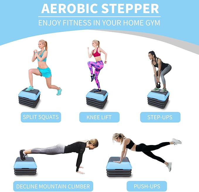 16" x 16" Adjustable Aerobic Step Platform with 4 Risers, Workout Stepper Platform for Home Gym Fitness Exercise