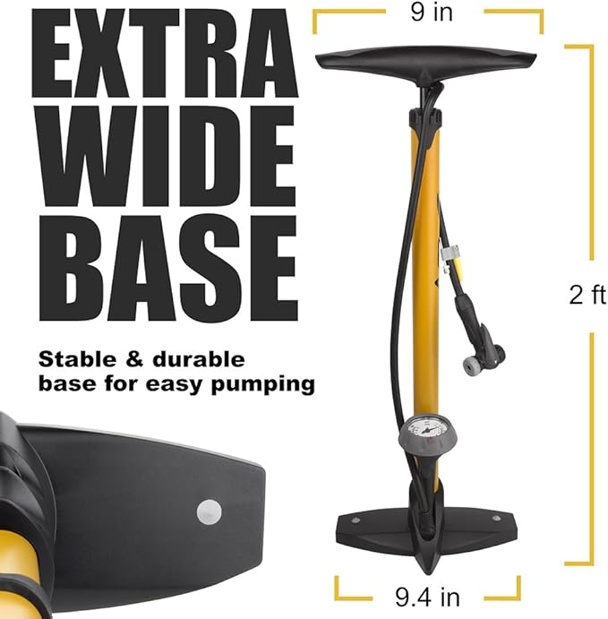 BV Bicycle Pump Durable Bike Floor Pump 17/24 inch Smart Valve Head, 160 psi, Automatically Reversible Presta and Schrader