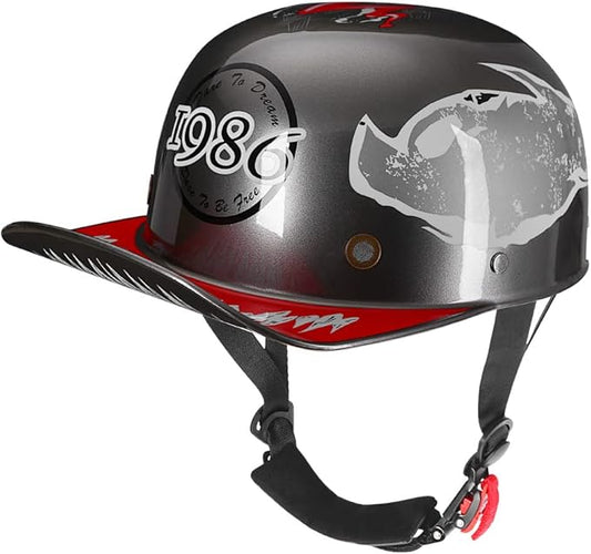 Vintage Retro Open Face Motorcycle Helmet Baseball Cap Half Helmets Men Women for Moped Cap Jet Scooter Street Cruiser - DOT Certified
