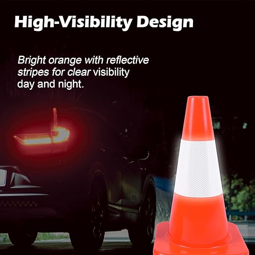 4 Pack 18" Traffic Cones with Reflective Collars – Durable PVC Safety Cones for Parking, Construction, Sports & Training – High Visibility, Weather-Resistant
