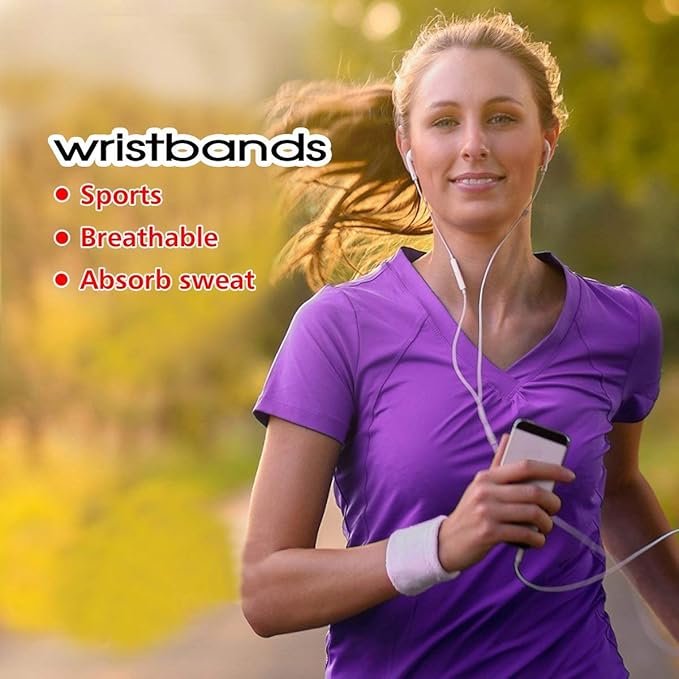 10 Pairs Sports Wristbands, Wrist Sweatbands for Men & Women, Stretchy & Sweat Absorbing Cotton Terry,Perfect for Basketball, Football, Tennis, Soccer, Running & Working Out