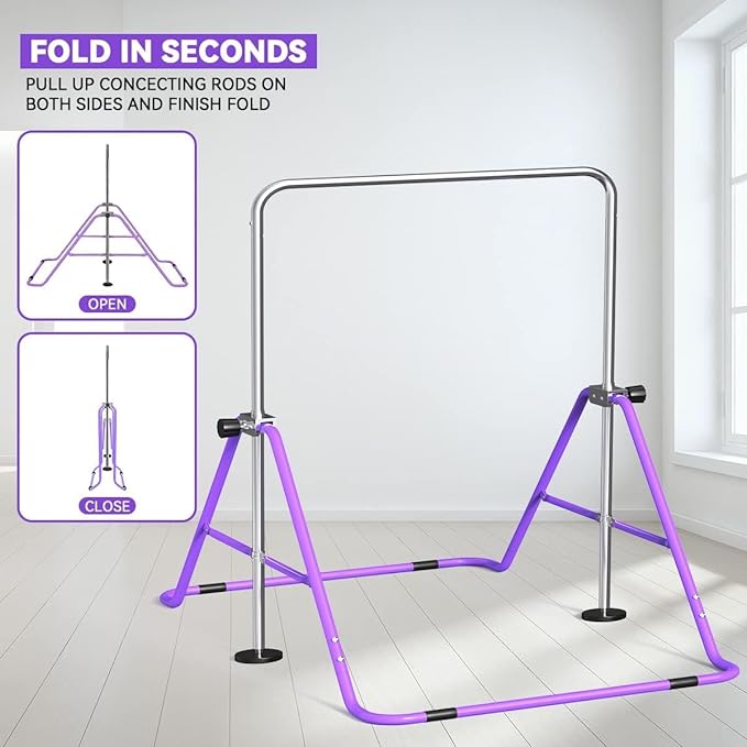 FBSPORT Gymnastics Bar for Kids, Adjustable Height Gymnastic Horizontal Bars,Junior Training Bar Children Folding Training Monkey Bars for Home Using