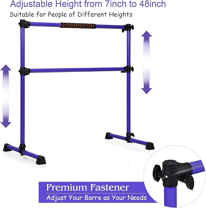 GYMAX Portable Ballet Barre, 4 Feet Folding Height Adjustable Ballet Bar with Anti-Skip Pad, Heavy Duty Freestanding Stable Stretch Bar for Home Kids Teenager Adults