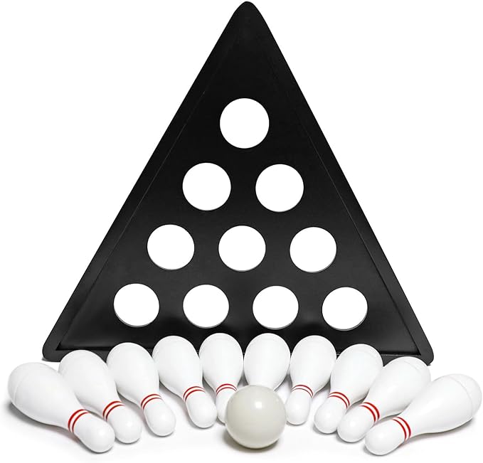 Shuffleboard Bowling Pin Set with 10 Pcs Premium Hardwood Bowling Pins Durabel Triangular Pinsetter Resin Bowling Ball and Carrying Bag, Fun for Shuffleboard Games