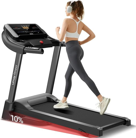 UMAY Fitness Treadmill with Incline, Foldable Compact Treadmills for Home with Pulse Sensors, Max 300/400 LBS Capacity, 3.0/3.5HP Quiet Brushless, Max 8.7 MPH