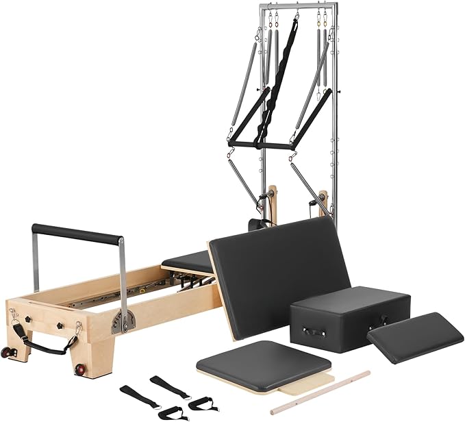 VEVOR Pilates Reformer Machine, Pilates Workout Equipment for Home Gym Studio Use, Pilates Bed with Dual Resistance- Spring & Cord, Reformer Set, Up to 400 LBS