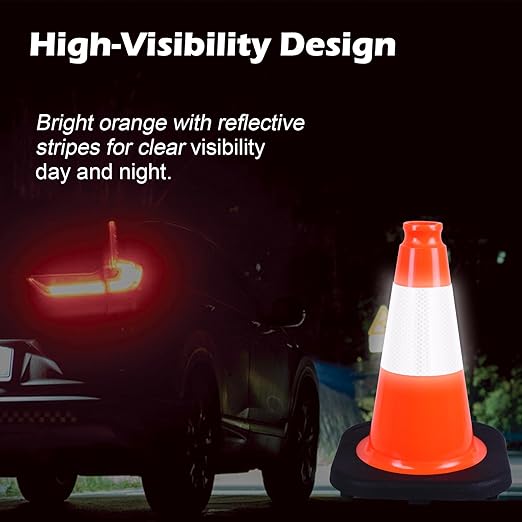 8 Pack 12" in Orange PVC Safety Cones with Reflective Stripe, Stackable Training Cones for Sports, Soccer, Drills, Indoor and Outdoor Activities and Festive Events