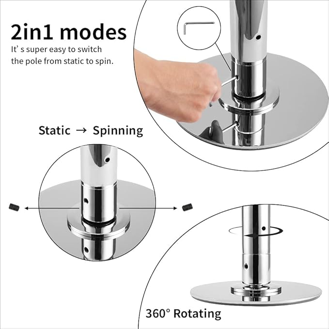 Dance Pole Set -Premium Height Adjustable 7.38-8.85ft Portable 45mm Diameter 360°Spinning Dancing Pole for Home,200KGS Capacity,Drill-Free Installation with Floor-to-Ceiling Stability
