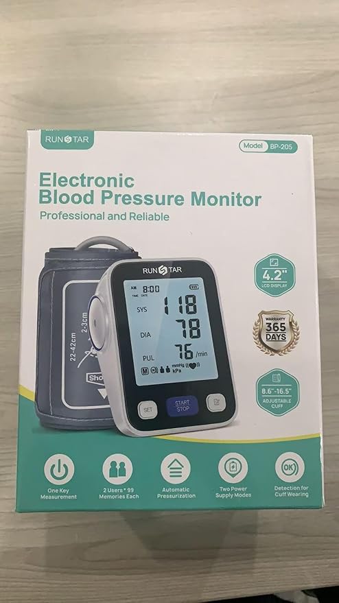 RunStar Upper Arm Blood Pressure Monitor with Wide Range Cuff (8.6'' -16.5'') for Home Use FSA&HSA Eligible, Automatic Digital BP Machine with Storage Bag, 2x99 Reading Memory