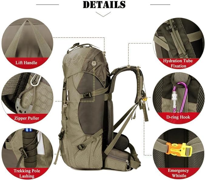 Bseash 60L Waterproof Hiking Camping Backpack with Rain Cover, Large Outdoor Sport Travel Daypack Rucksack for Climbing