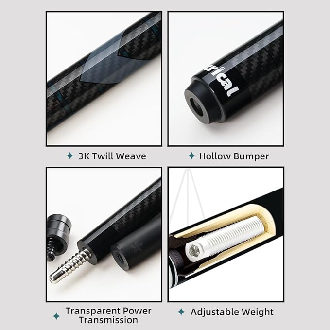 CRICAL Carbon Fiber Pool Cue Stick 58" Billiard Cue Sticks Professional Low Deflection Pool Sticks with 3/8 * 8 Pin Joint and 12.5mm Tip