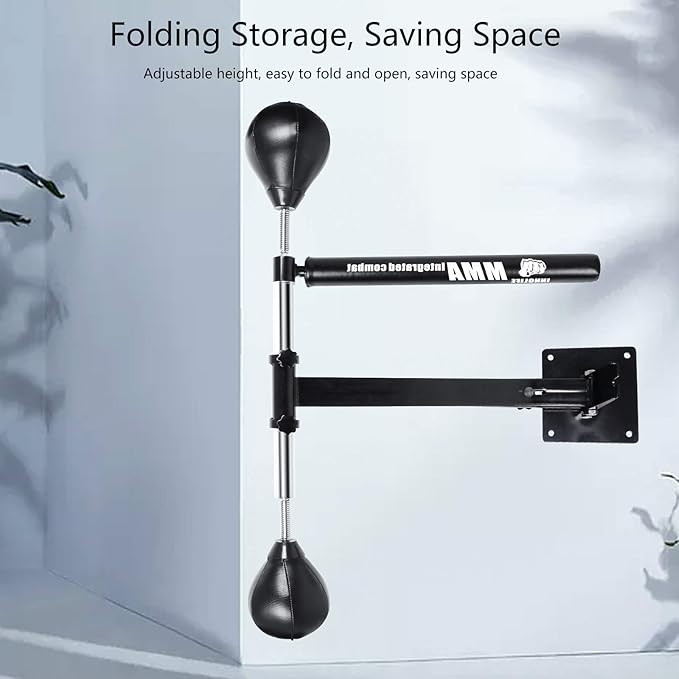 INNOLIFE Boxing Spinning Bar with 2pcs Speed Ball, Multifunction Wall Mounted MMA Speed Trainer,Folding Function Pole