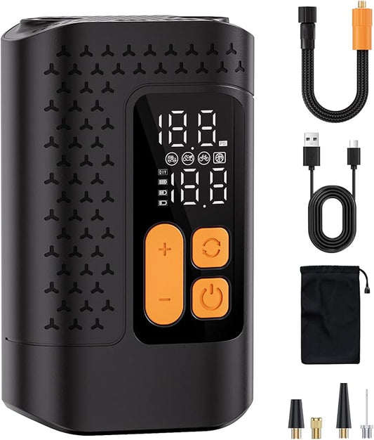 Electric Bike Pump, 160PSI Mini Bike Tire Pump, 4X Fast Bicycle Pump with Digital Pressure Gauge, Bike Air Pump with Presta Valves for Mountain Bike, Moto, Road Bike, Car and Balls
