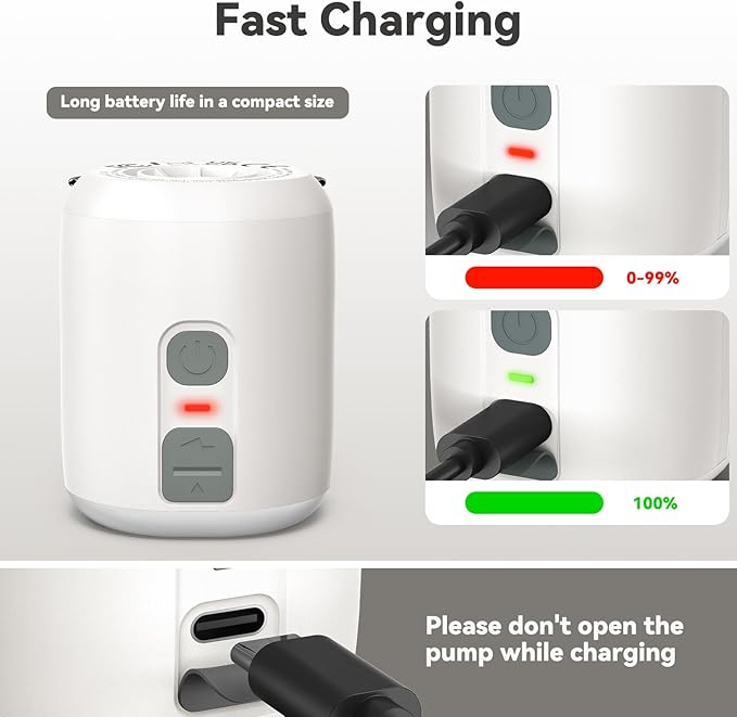 Sportneer Mini Air Pump: 1600mAh Rechargeable Air Pump for Inflatables with Hook, Magnetic and Light Function, Air Mattress Pump for Pool Floats, Sleeping Pads, Swimming Ring, Vacuum Storage Bags