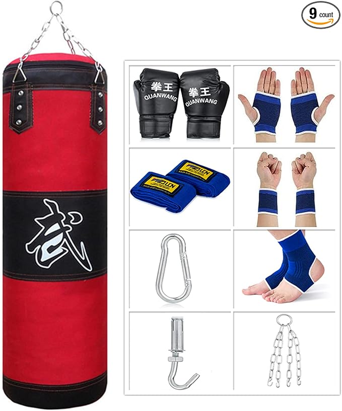 Punching Bag for Man Women Kids, Indoor/Garden Boxing Bag Unfilled Heavy Bag Set with Punching Gloves, Chain, Ceiling Hook for MMA, Kickboxing, Muay Thai, Karate, Taekwondo