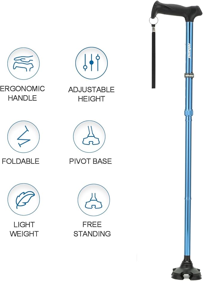 REHAND Walking Cane for Men & Women - Foldable, Adjustable, Lightweight, Self Standing Pivot Walking Cane, Soft Handle Grip, with Travel Bag, Walking Sticks for Seniors & Adults