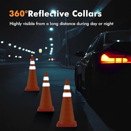 28 Inch 2 Pack Collapsible Traffic Safety Cones, Orange Cones with Reflective Collar, Portable Multipurpose Traffic Cones for Parking Construction Driving Training Sports Practice