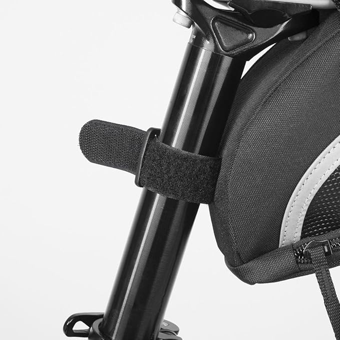 BV Strap-On Bike Bag with Reflective Material - Capacious Saddle Bag with Seperate Divider for Small Items & Room for All Your Essentials - Bike Pouch with Taillight Hanger for Maximum Safety