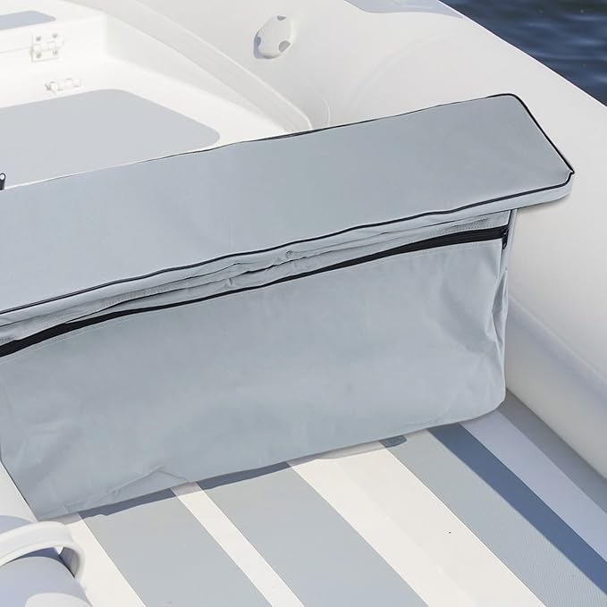 Bench Seat Cover 420D Oxford Seat Storage Bag for Kayak Inflatable Boat, Dinghy Boat Seat Cushion and Underseat Storage Bag with Pockets Grey Thick Sponge Seat Bench Cushion(Grey 85cm)