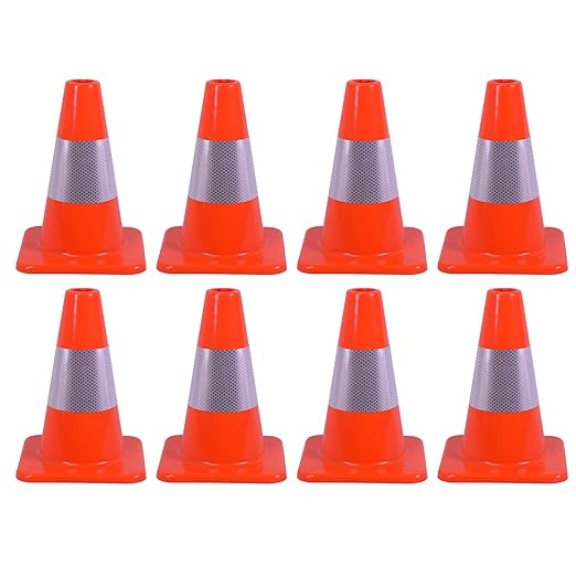 8 Pack 12" Traffic Cones with 4” Reflective Collars – Durable PVC Safety Cones for Parking, Construction, Sports & Training – High Visibility, Weather-Resistant