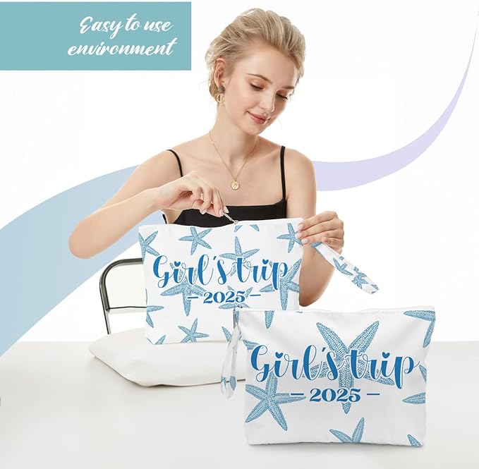Fokongna 2PCS Girls Trip Gifts Favors Starfish Wet Bag Wet Dry Bag Beach Bag for Swimsuit Toiletry Bag Travel Essentials For Women, Beach Travel Gym Wet Dry Bag for Swimsuit Dirty Diaper Bag