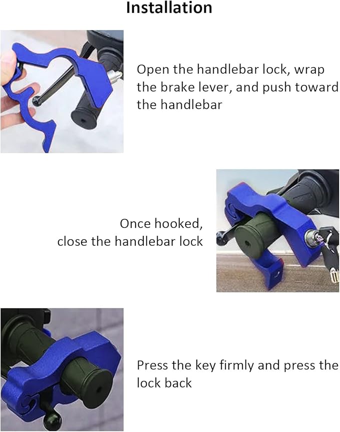 Lock Motorcycle, Heavy Duty Anti Theft Adjustable Bike Handlebar Lock with 2 Keys Protect Your Motorcycle Street ATV, Blue