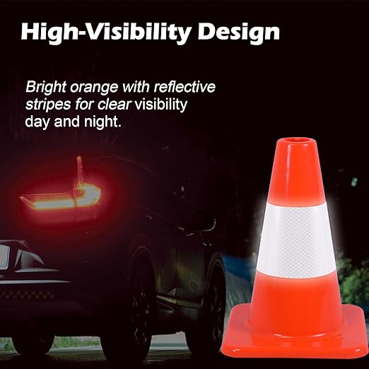 8 Pack 12" Traffic Cones with 4” Reflective Collars – Durable PVC Safety Cones for Parking, Construction, Sports & Training – High Visibility, Weather-Resistant