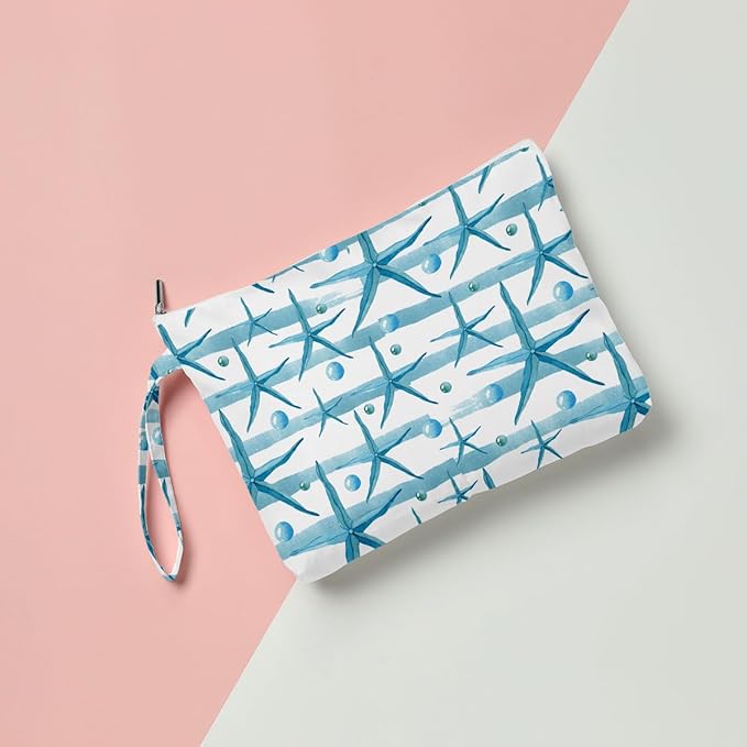 Fokongna Wet Dry Bag for Swimsuit, Beach, Pool, Diapers, Yoga, Gym Clothes - Waterproof, Zipper Pouch - Starfish & Bubbles Pattern - Unisex Adult - Travel