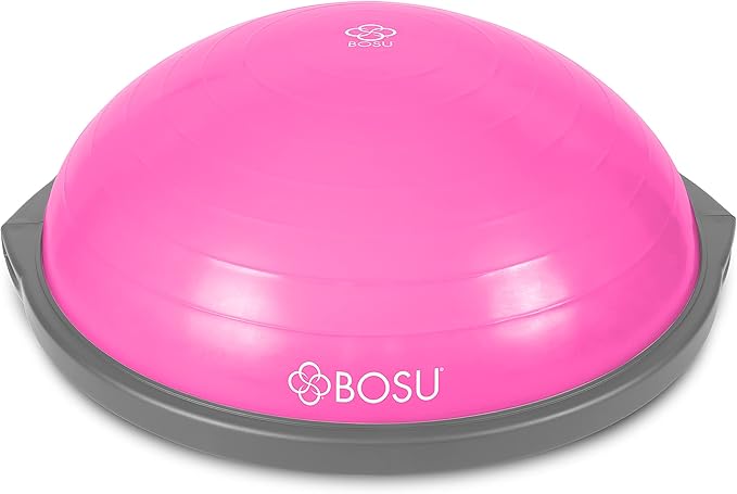 Bosu Balance Ball Exercise Trainer, Home Gym Equipment w/ Guided Workouts & Pump, 26", Blue - Inflatable Fitness Platform for Strength Training, Standing, Balancing, and Core Workout