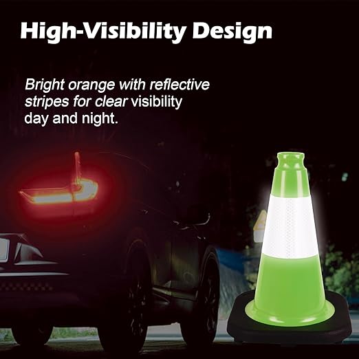 4 Pack 12" Green Traffic Safety Cones – Stable PVC Road Cones with Weighted Black Base for Parking, Construction, and Public Safety Use(12 inch -4 Pack)