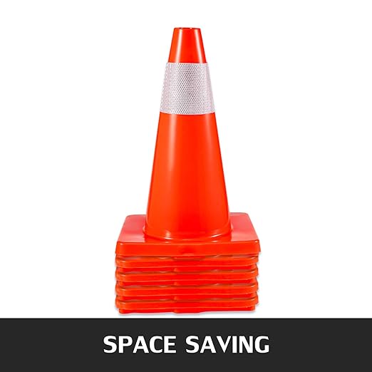 VEVOR 12Pack 18" Traffic Cones, Safety Road Parking Cones PVC Base, Orange Traffic Cone with Reflective Collars, Hazard Construction Cones for Home Traffic Parking
