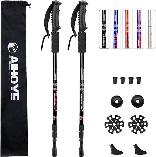 Aihoye Hiking Trekking Poles, 2 Pack Collapsible, Lightweight, Anti Shock, Walking Sticks, Adjustable Hiking Pole for Men and Women