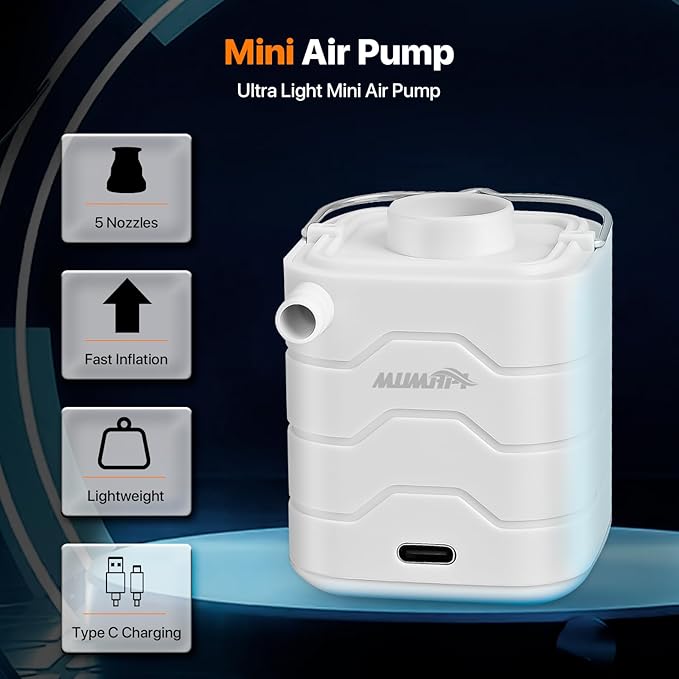 Portable-Electric-Mini-Air-Pump for Inflatables, Swimming Rings, Sleeping Pads, Vacuum Bags, Mattress, Camping Fire & Outsides Lightinge