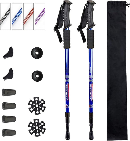 Aihoye Trekking Poles Shock Absorbing Adjustable Hiking or Walking Sticks for Hiking Collapsible Strong, 2-pc Pack Lightweight Walking Pole, All Terrain Accessories and Carry Bag