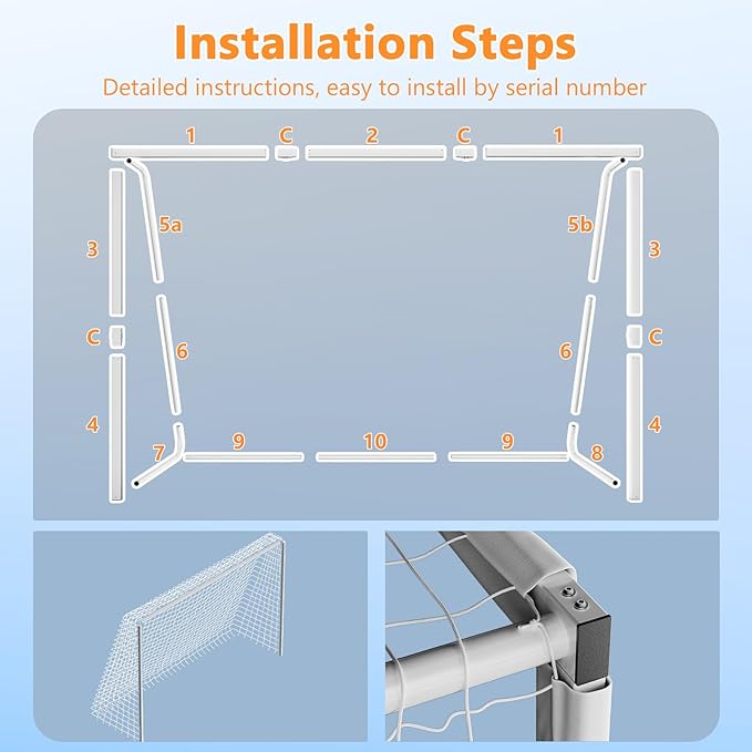 Soccer Goal for Backyard 10 x 6.5FT Metal Soccer Goal with Weatherproof Soccer Net, Durable Frame for Outdoor Training and Games