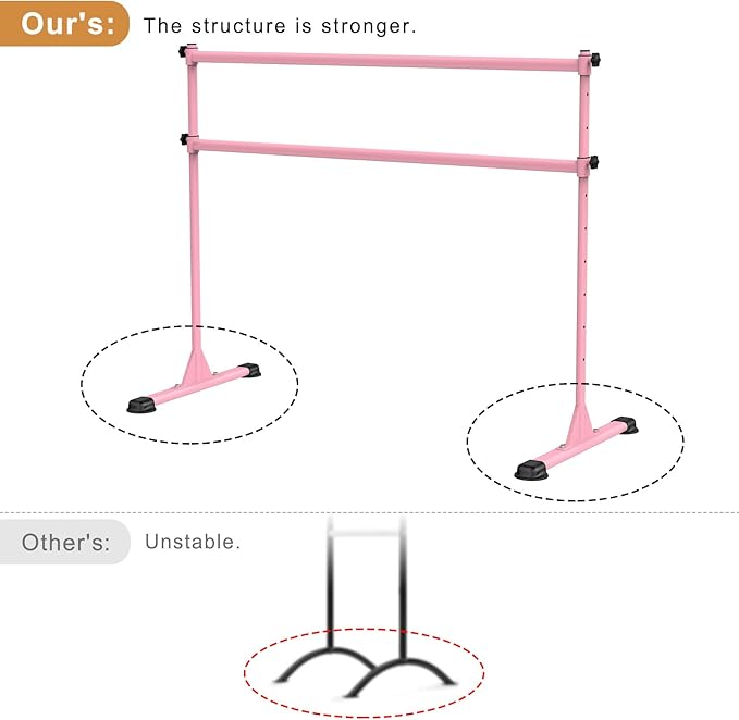 Height Adjustable Ballet Barre, Heavy Duty Freestanding Dance Bar, Anti-Slip Sturdy for Kids & Adults, Ideal for Home, Ballet, Fitness, Yoga