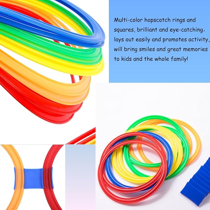 11in Hopscotch Rings-Hopscotch Game Hoops Circles with 15 Connectors for Kids Balance Agility Training Obstacle Course, Boys Girls Birthday Fun Play Indoor Outdoor Backyard Playground Activity